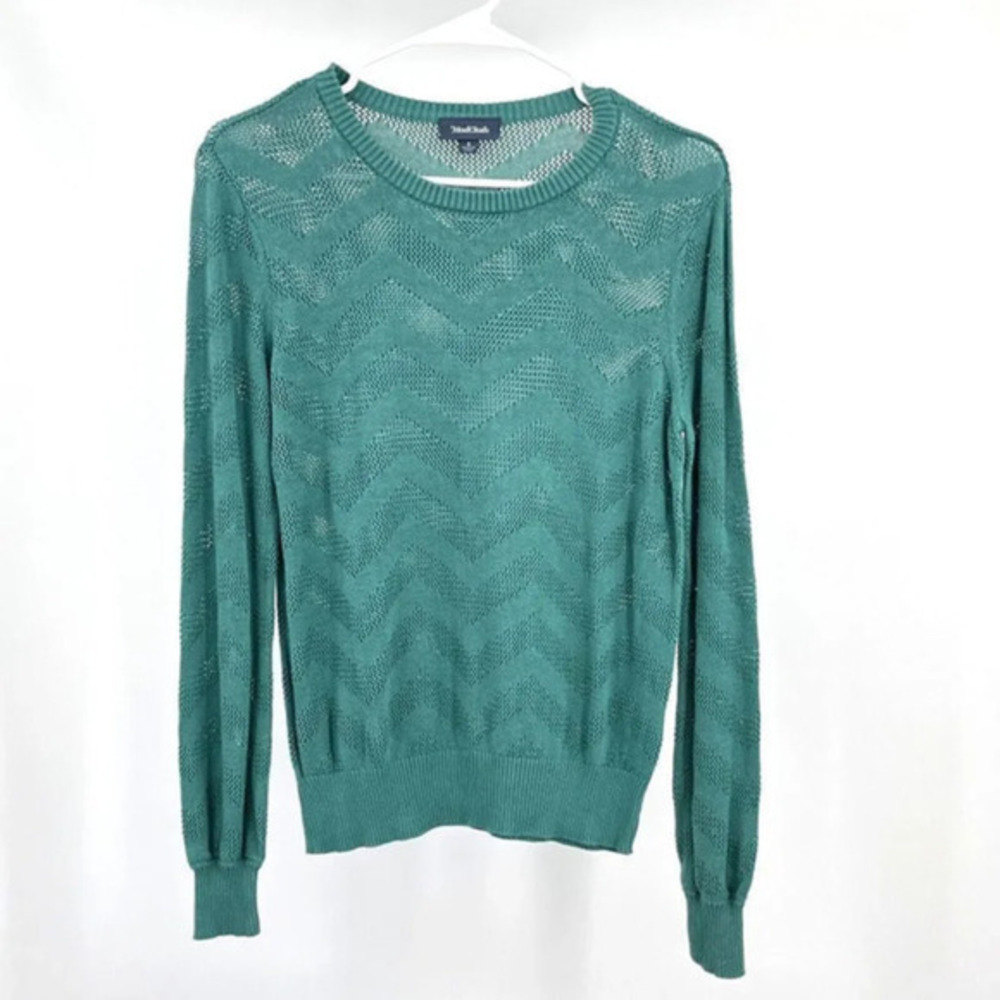 Modcloth Sweater Womens‎ S Green Crochet Knit Sheer Long Sleeve Pullover Casual